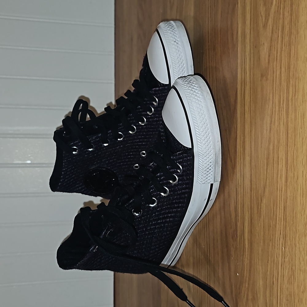 Converse men 7 women 9 black purple blue knit weave canvas lined sneakers - Picture 3 of 14